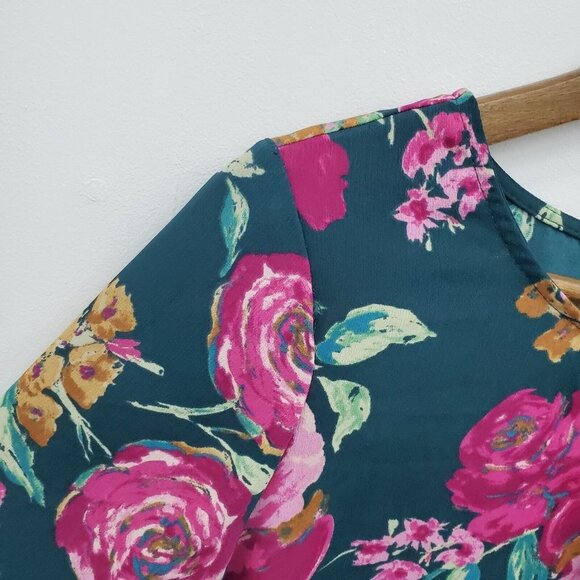 Everly Womens Multicolor Long Sleeve Floral Blouse Top Size M Keyhole Neck - Picture 10 of 15